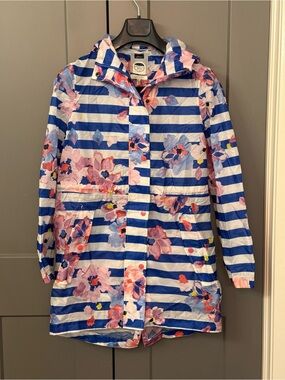 Joules Right As Rain Floral Striped Waterproof Raincoat Jacket US 2